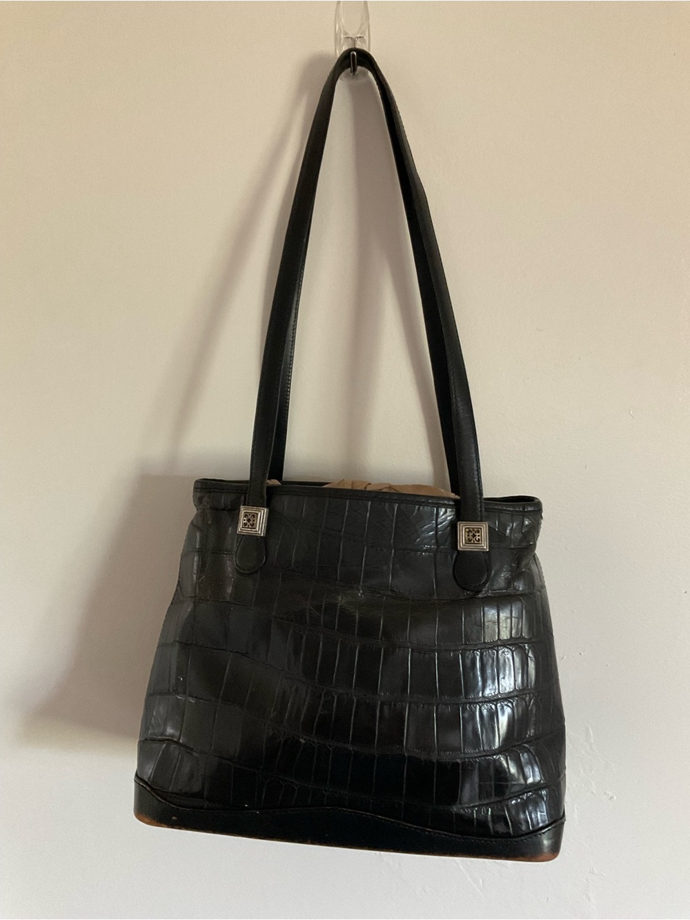 Brighton Black Croc-Embossed Shoulder Bag